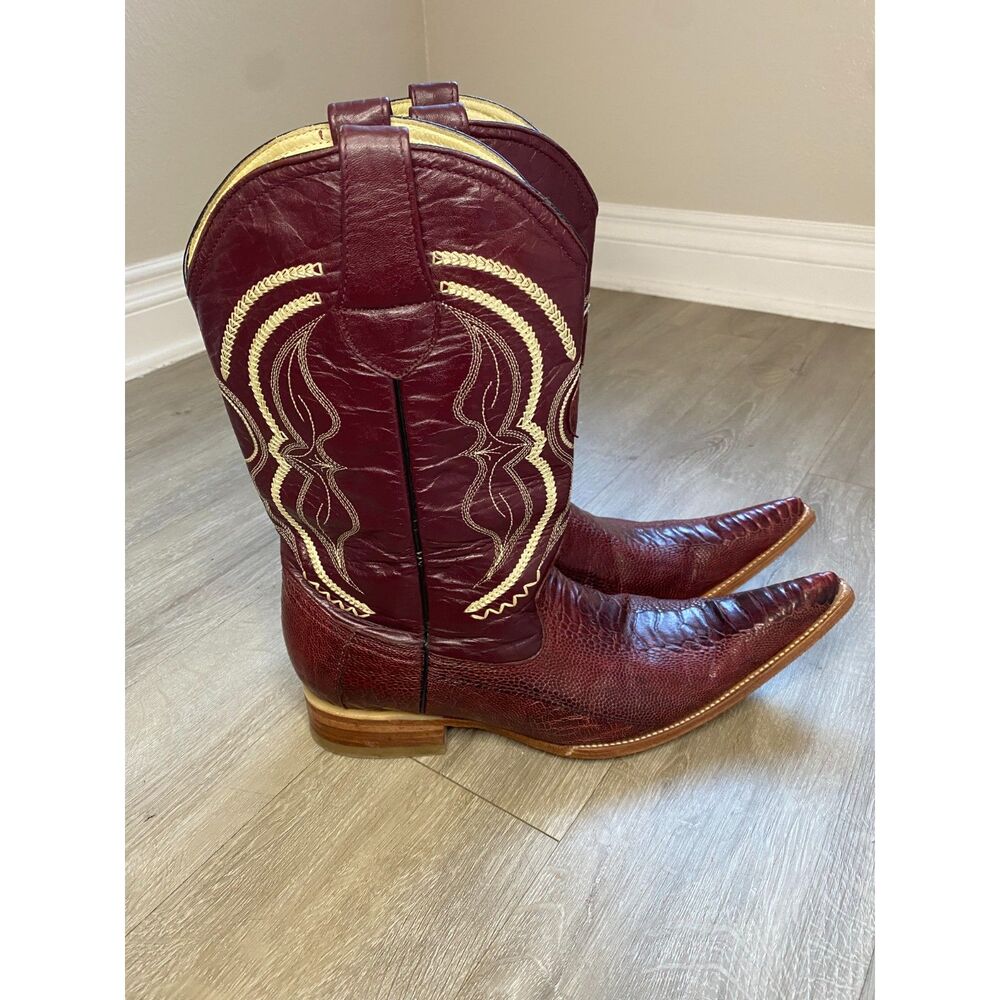 VTG Frausto Ostrich Cowboy Boots Burgundy Exotic Leather Western Men's 10.5-11